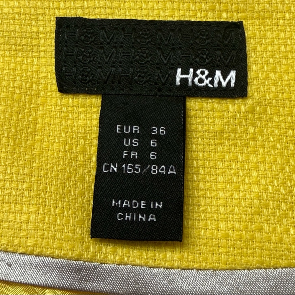 H&M Women's Vintage Style Textured Weave 3/4 Sleeve Cropped Jacket, Yellow, Sz 6 - Picture 3 of 10